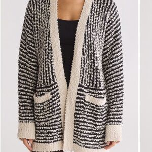 Bobeau Brown and Cream Textured Cardigan